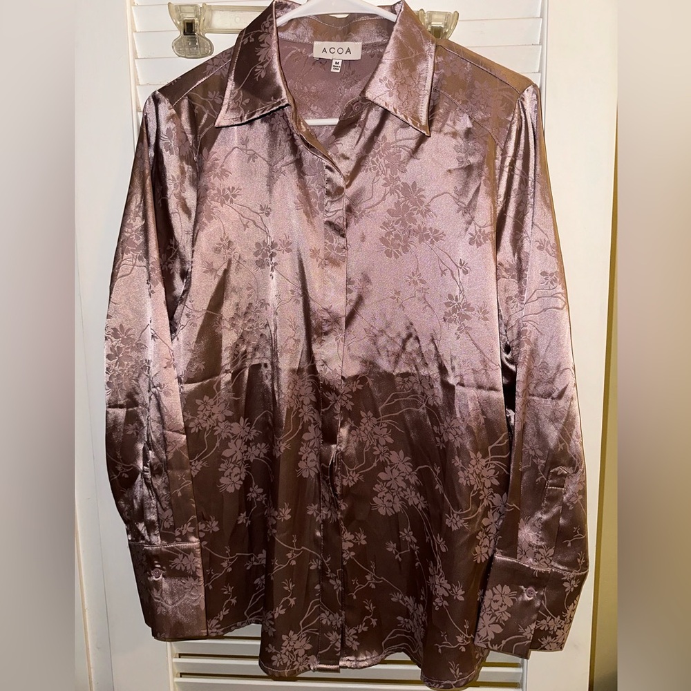 Satin Floral Button Down Blouse